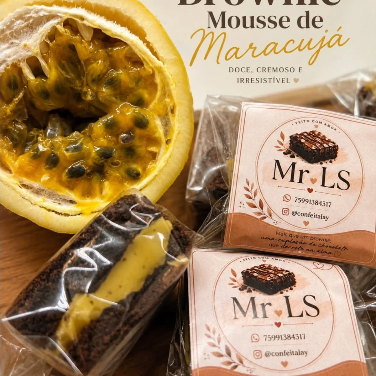 Brownie com recheio de Mousse de Maracujá